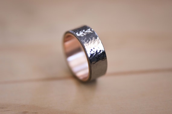 Hammered Tantalum Ring with Rose Gold Liner, Mens Ring, Mens Wedding Ring