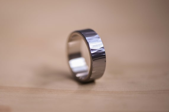 Handmade Hammered Tantalum Wedding Band with White Gold Liner, Mens Ring, Mens Wedding Ring