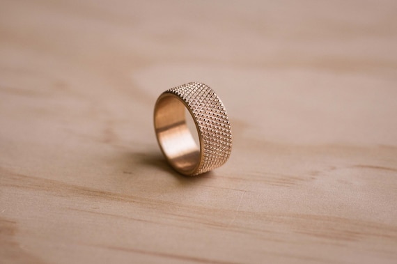 Handcrafted Knurled Bronze Ring: Gym Inspired Wedding Band, Mens Ring, Mens Wedding Ring