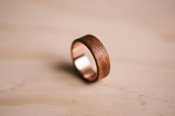 Handcrafted Koa Wood Ring: Solid Rose Gold Liner, Bentwood Style, Mens Ring, Mens Wedding Ring