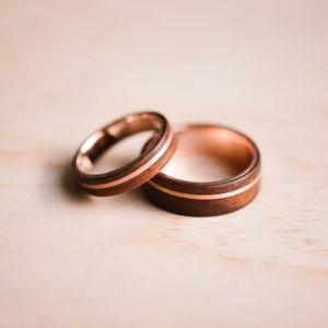 Solid Rose Gold Inlay and Liner in Santos Rosewood Bentwood Ring Wooden Ring Rose Gold Ring image 4