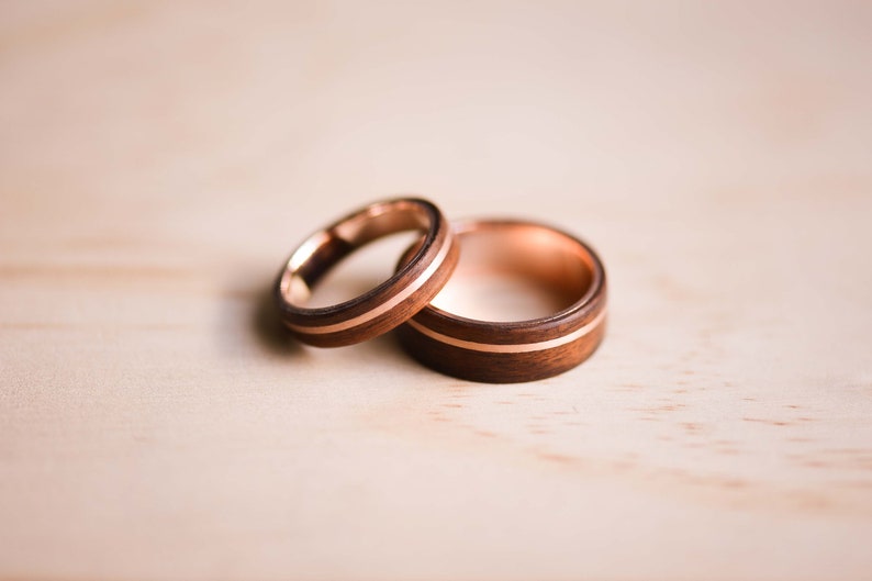 Solid Rose Gold Inlay and Liner in Santos Rosewood Bentwood Ring Wooden Ring Rose Gold Ring image 4