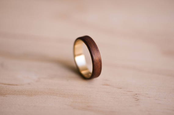 Santos Rosewood Bentwood Ring with 9K Gold Liner, Mens Ring, Mens Wedding Ring