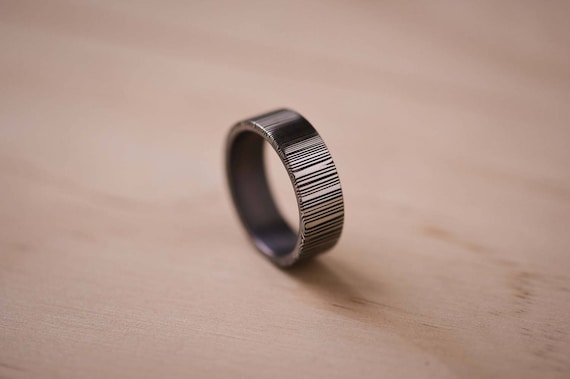 Handcrafted Brushed Damasteel Ring: Two-Tone Tantalum Liner Wedding Band