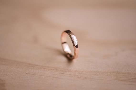 Handcrafted 9K Rose Gold Faceted Wedding Band Ring, Mens Ring, Mens Wedding Ring