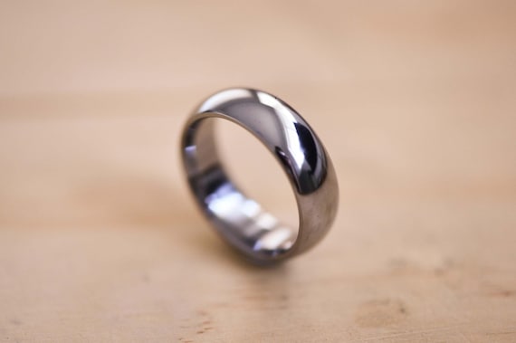 Handcrafted Polished Domed Tantalum Wedding Band: Dark Blue Grey Ring, Mens Ring, Mens Wedding Ring
