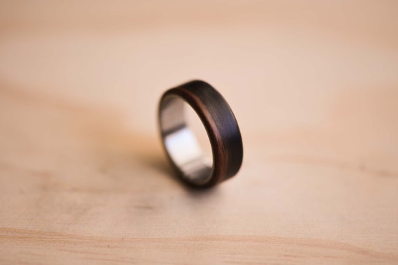 Macassar Ebony & Marine Grade 316 Stainless Steel Bentwood Ring, Wooden Ring, Mens Ring, Mens Wedding Ring