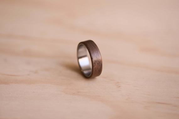 Claro Walnut Bentwood Ring with a Marine Grade 316 Stainless Steel Liner, Wooden Ring, Mens Ring, Mens Wedding Ring