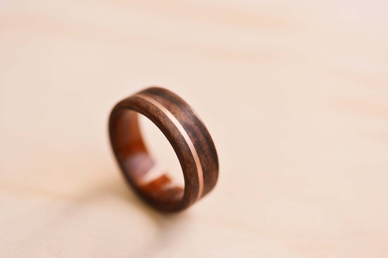 Rose Gold Inlay in Santos Rosewood Bentwood Ring Wooden Ring Rose Gold Ring image 1