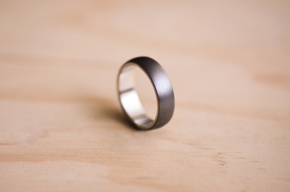 Brushed Tantalum Ring: Domed Band with White Gold Liner, Mens Ring, Mens Wedding Ring