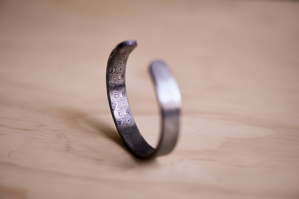 Damasteel Damascus Rose Pattern Cuff/bracelet Etsy