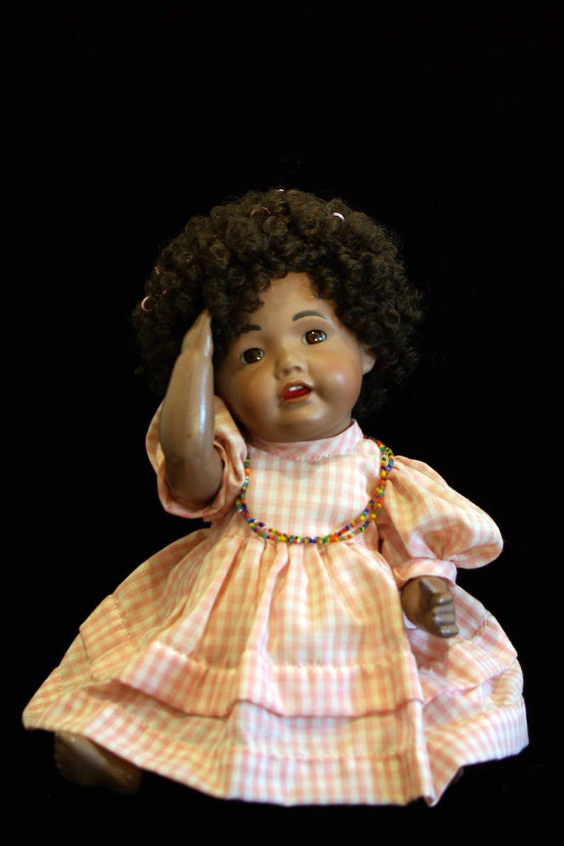 Say Hi to Eugenie, a beautiful girl doll in a pink gingham dress image 1