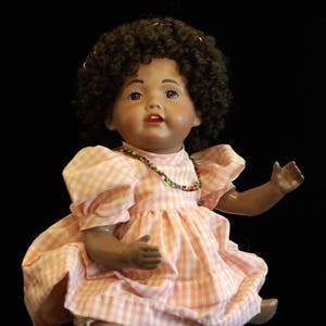 Say Hi to Eugenie, a beautiful girl doll in a pink gingham dress image 2