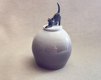 Ceramic cat Urn  - Stretched cat