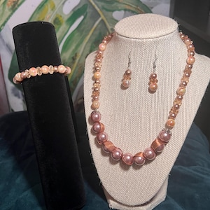 Upcycled Mauve Beaded Necklace | Repurposed Jewelry Set