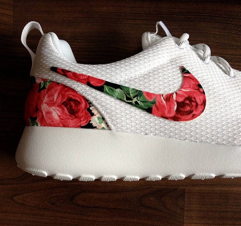 Nike Roshe White with Custom Red Rose Floral Design Nike Roshe White with Custom Red Rose Floral Design