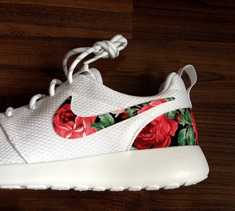 Nike Roshe White with Custom Red Rose Floral Design Nike Roshe White with Custom Red Rose Floral Design