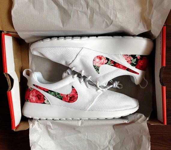 Nike Roshe White with Custom Red Rose Floral Design Nike Roshe White with Custom Red Rose Floral Design
