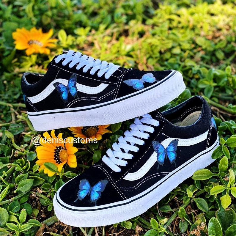 Vans Old Skool Blue Butterfly Custom Etsy