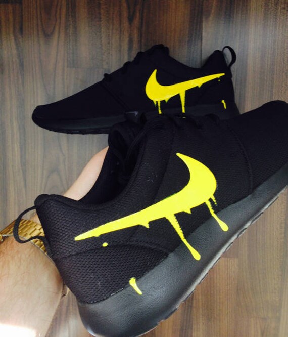 Nike Roshe White with Custom Black Candy Drip Swoosh Paint Nike Roshe White with Custom Black Candy Drip Swoosh Paint