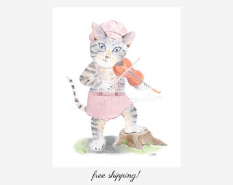 Pink and Grey Nursery Decor, Cat and the Fiddle Print, Pink Nursery Wall Art, Animal Nursery Prints, Storybook Nursery, Nursery Rhymes Print