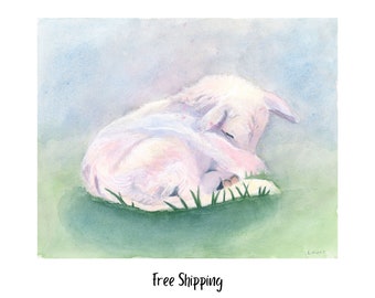 Baby Lamb Watercolor Print, Lamb Artwork, Lamb Nursery Art, Lamb Watercolor Painting Reproduction