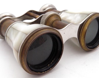 Antique Mother of Pearl Binoculars / Opera Glasses. Vintage Theatre Accessory.