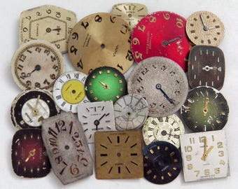 Vintage Watch Faces. Job Lot of 20 Metal Dials From Old Wrist Watches. Steampunk Craft Project. Altered Art Parts.