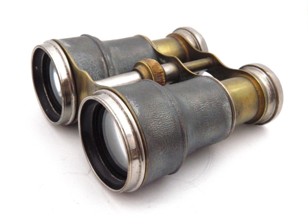 Old Binocular Pair Of Antique Binoculars, English Brass, Leather