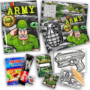 Bolsas de fiesta precargadas con temática militar: divertidos regalos de fiesta con actividades y dulces