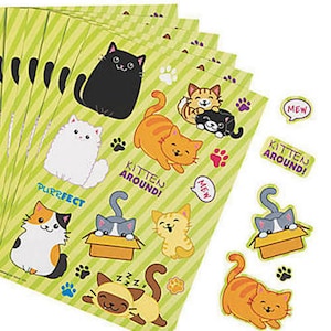 Pack of 12 - Cute Cat Sticker Sheets for Adorable Feline Fun and Decorating