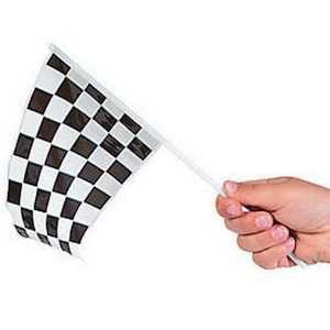 Pack of 12 - Plastic Black and White Chequered Flags for Racing-Themed Decorations