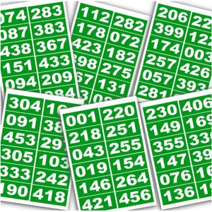 Cartes numériques imprimables (001-456) pour les jeux de défi | 72 étiquettes numériques uniques | Jeux de symboles | Etiquettes DIY pour les participants | Téléchargement instantané