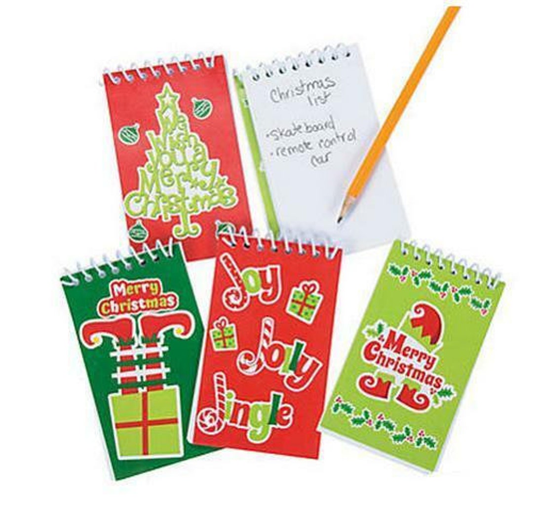 Pack Of 12 - Whimsical Christmas Spiral Notepads - Notebooks Stocking Fillers