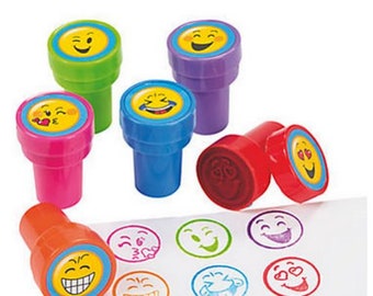 Pack of 6 - Emoji Smiley Self Ink Stampers - Craft Activity Party Bag Fillers
