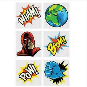 Pack of 12 - Comic Superhero Temporary Tattoos - Fun Heroic Accessories for Kids