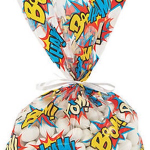 Pack of 12 - Comic Superheroes Saying Cellophane Party Bags