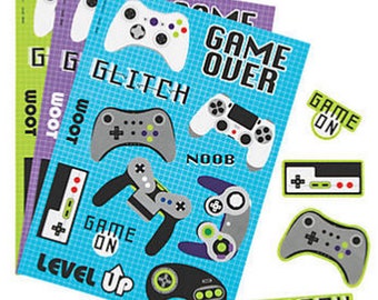 Pack of 12 - Gamer Sticker Sheets - Game Party Bag Fillers