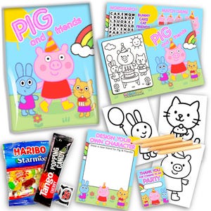 Bolsa de fiesta precargada de Pig and Friends / Recuerdos de cumpleaños infantiles / Con actividades y dulces