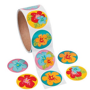 Roll of 100 - Hawaiian Hibiscus Flowers Stickers