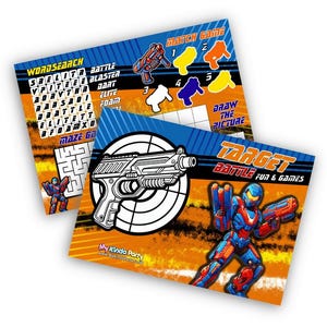Pack of 18 - Target Battle Fun and Games Activity Sheets - Nerf Party Favours for Kids