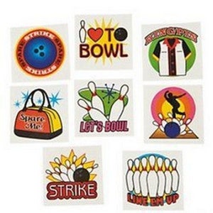 Pack of 12 - Ten Pin Bowling Temporary Tattoo - Fun and Easy Body Art for Bowling Enthusiasts