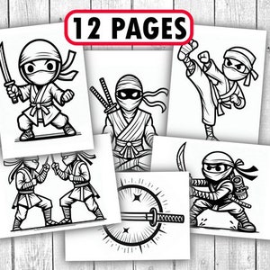 12 x Ninja Warrior Colouring Pages for Kids, Colouring Pages, Colouring Book, Ninja Party, Ninja Activity, Coloring, Printable DIGITAL