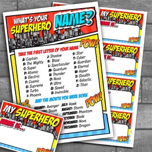 Superhero Party Sign, What&#39;s Your Superhero Name Sign, Superhero Birthday, Superhero Name Game, Superhero Party, Printable DIGITAL
