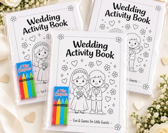 Libro de actividades para bodas con crayones, mesa infantil A5, set para fiestas - Pedido mínimo de 5 unidades
