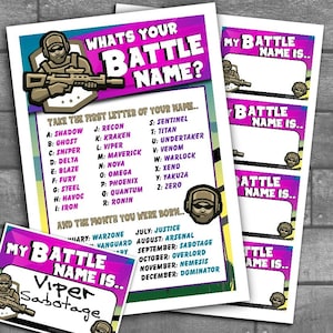 Battle Names, What's Your Battle Name Sign, Battle Birthday Party, Battle Name Game, Battlezone, Warzone, Army, Military, Printable DIGITAL