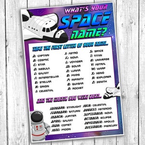 Space Names, What&#39;s Your Space Name Sign, Space Birthday Party, Space Name Game, Intergalactic, Solar, Printable DIGITAL