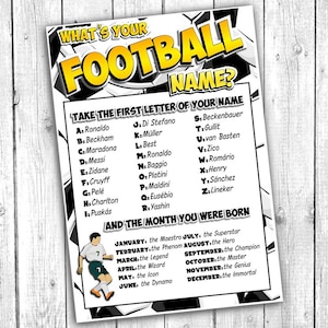 Football Names, What&#39;s Your Football Name Sign, Football Birthday Party, Football  Name Game, Football, Soccer, Printable DIGITAL