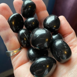 11 Obsidian Gold Sheen Large Tumbled, Group of 11 Obsidian Tumbled, Tumbled Gold Sheen Obsidian Group, Obsidian