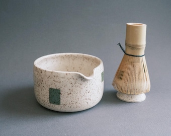Speckled Cream Matcha Set - Green Squares